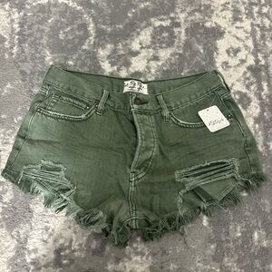 We The Free Free People Green Distressed Jean Shorts
